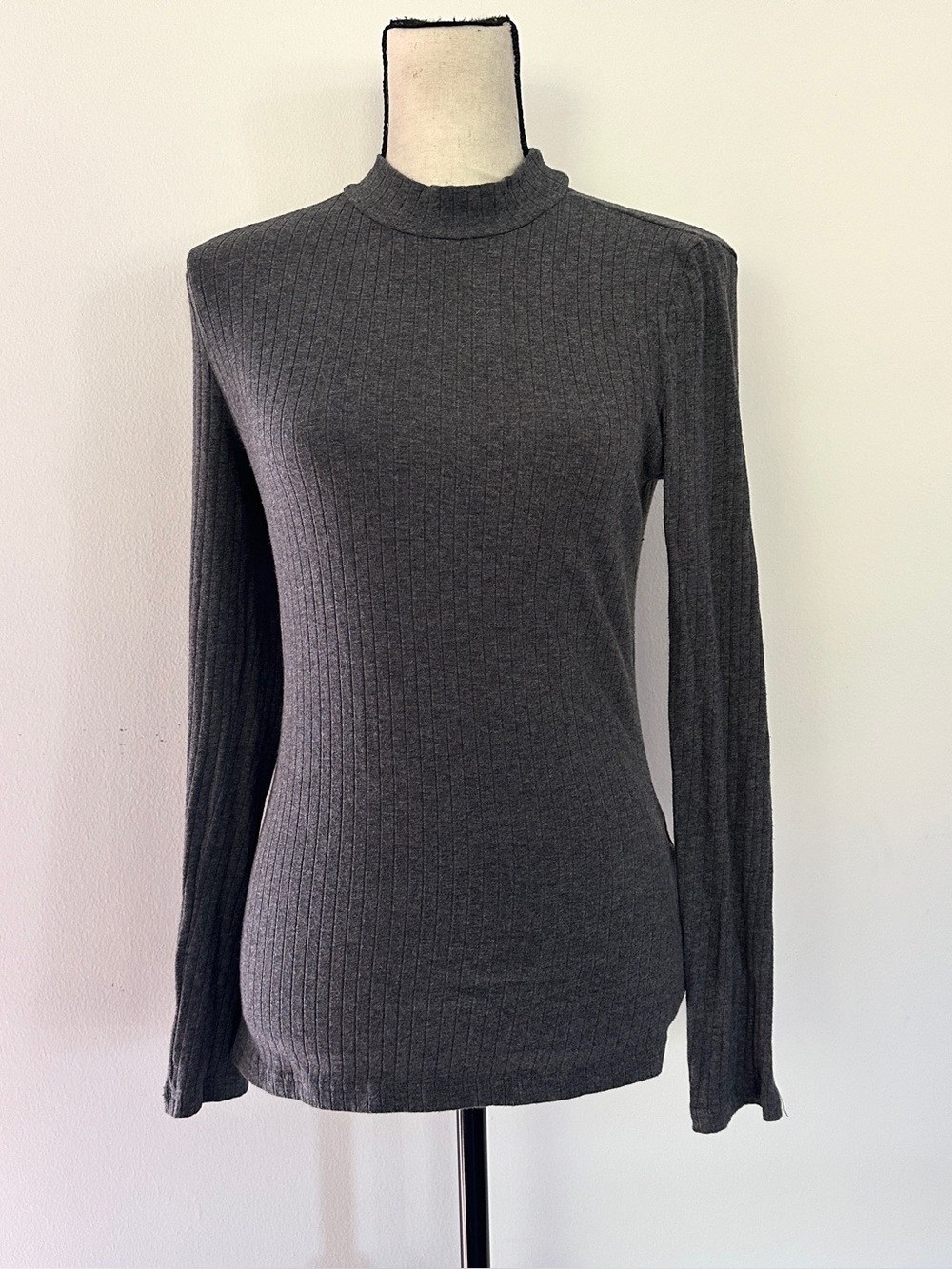 Ribbed long sleeve mock neck top